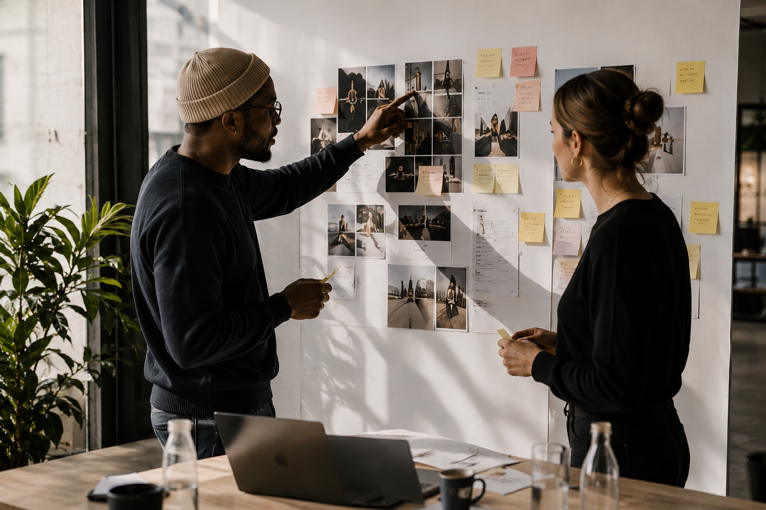 Équipe ORA en séance de travail autour d’un mur de recherches et de contenus